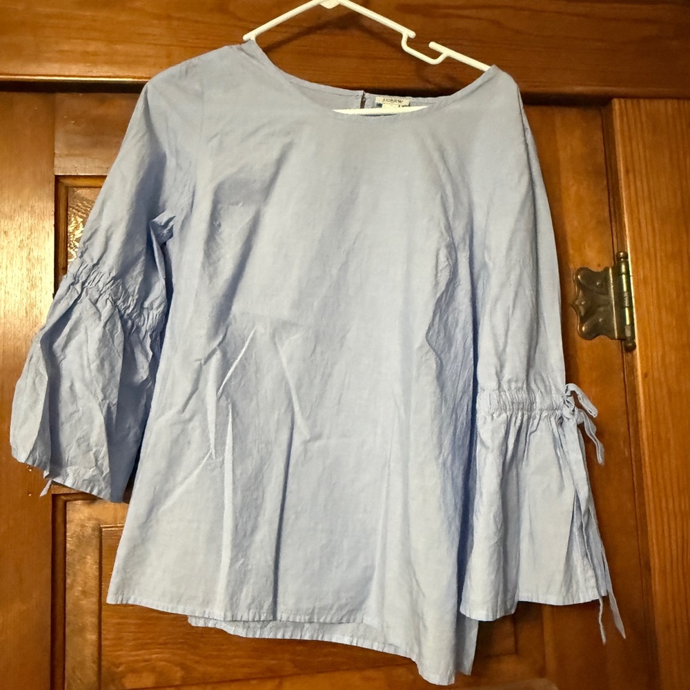 J. Crew Blue Ruffled 3/4 Sleeve Blouse